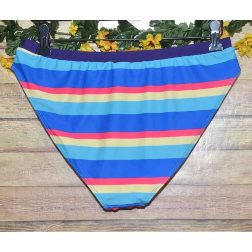 Women’s Long Sleeve Rash Guard Bikini Set in Purple with Multi-Color Stripes